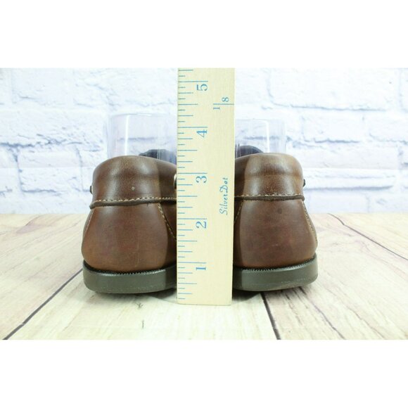 LL Bean Brown Leather Slip On Boat Shoes Loafers Preppy Casual Size 7.5 D - Picture 6 of 9